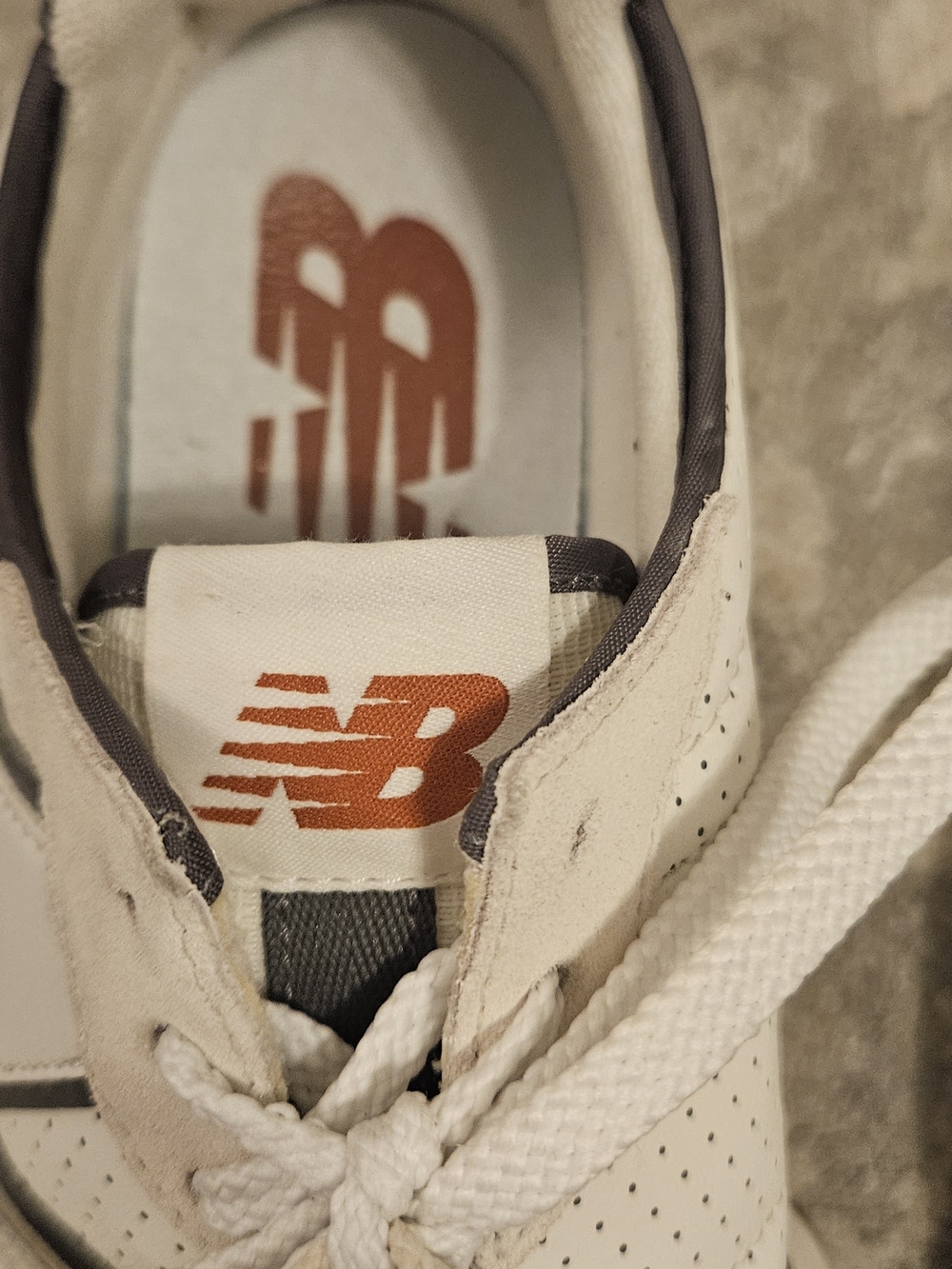 New Balance Castlerock Swa Salt White, Gray Perforated Leather Sneakers - Picture 5 of 11